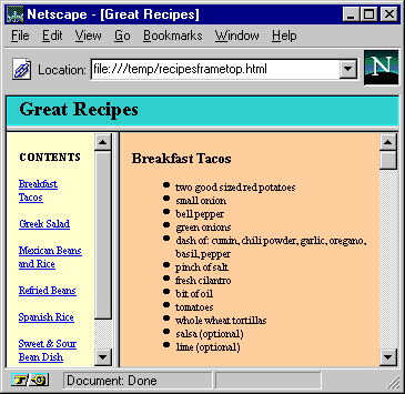 Picture of the recipes page