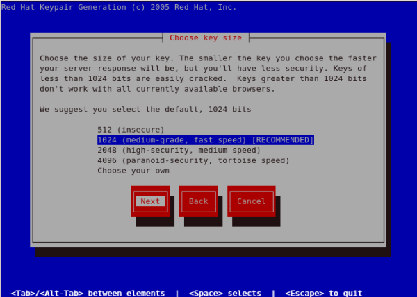 Choose key size