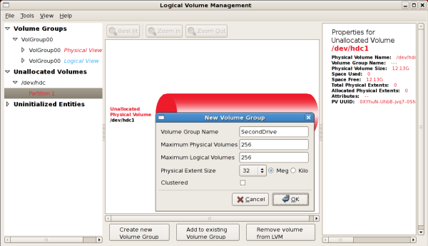 Create new volume group