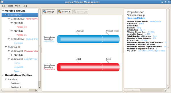 Logical and physical view of an extended volume group