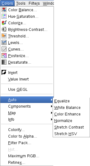 The Colors/Auto submenu