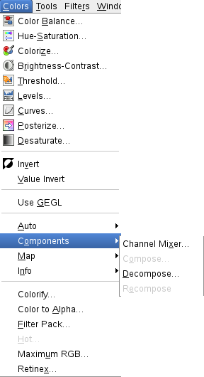 The Components submenu