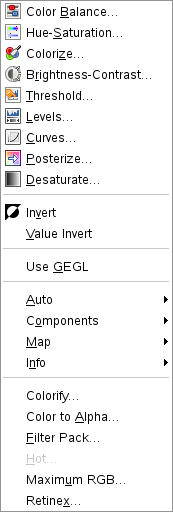 Contents of the Colors Menu