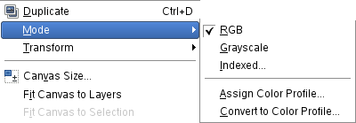 The Mode submenu of the Image menu