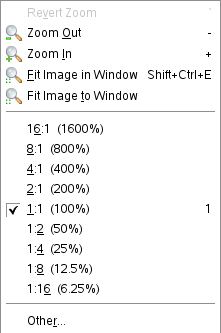 The Zoom submenu of the View menu