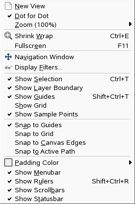 Contents of the View menu