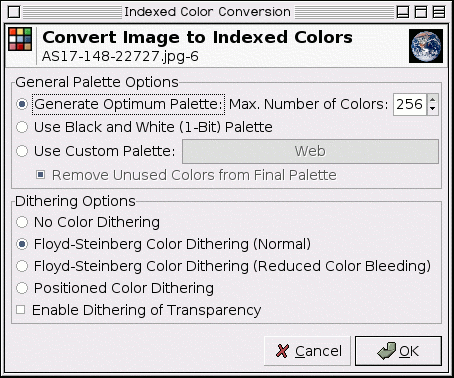Dialog Change to Indexed Colors