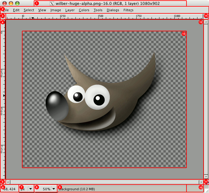 A screenshot of the image window illustrating the important components