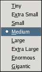 Preview Size submenu of a Tab menu