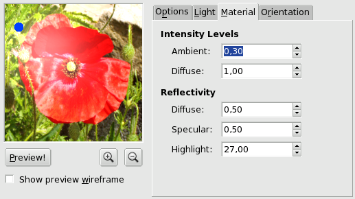 Material tab options