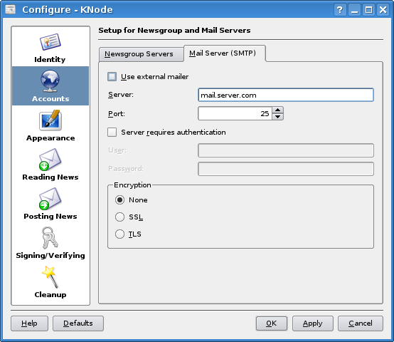 Setting up the mail account