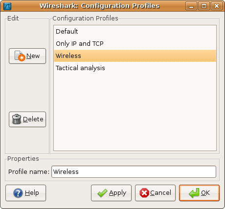 The configuration profiles dialog box