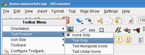 The toolbar modes menu