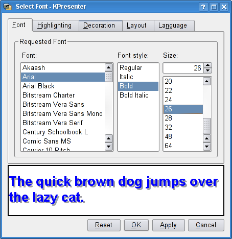 The Select Font dialog