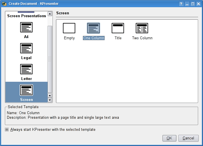 Choosing a template for the new
page