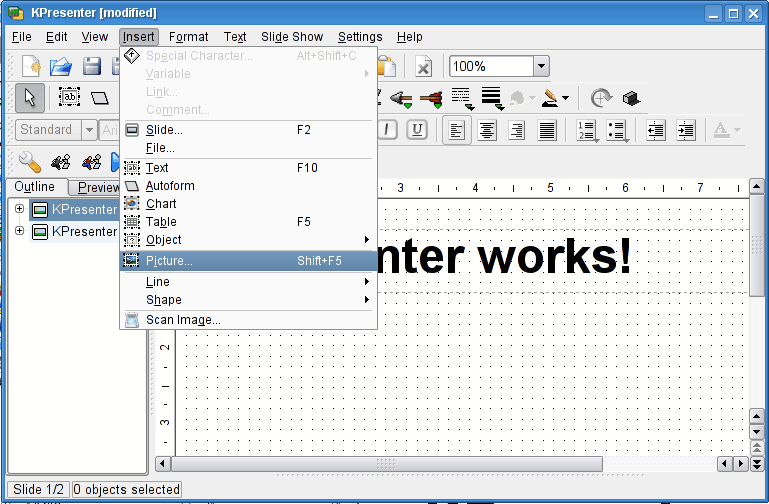 Using the menu to add an image