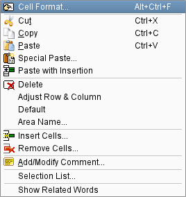 Right mouse button context menu.