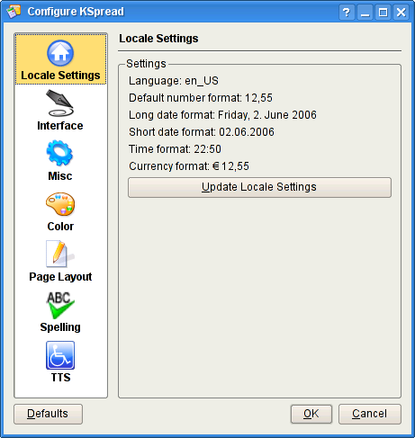 Locale Settings Configuration.
