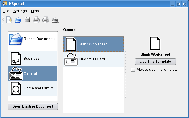 KSpread at first run