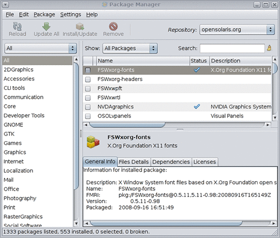 Package Manager Main Window