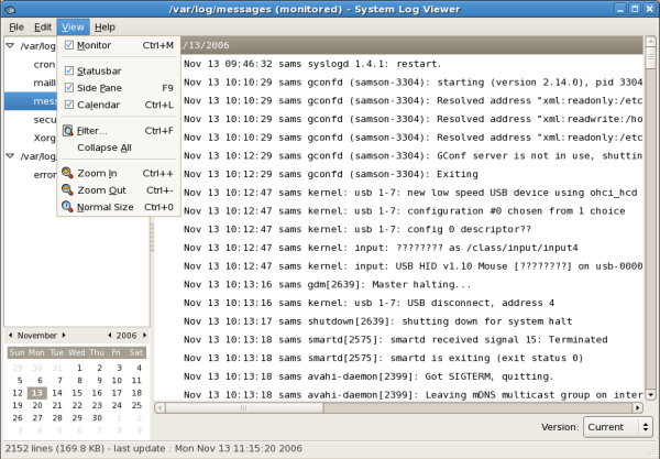 System Log Viewer - View Menu