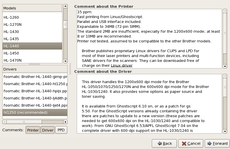 Selecting a Printer Model